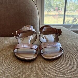 GUC Ann Taylor Loft Croc Embossed Leather Gladiator Sandals W/ Gold Buckle 6 1/2